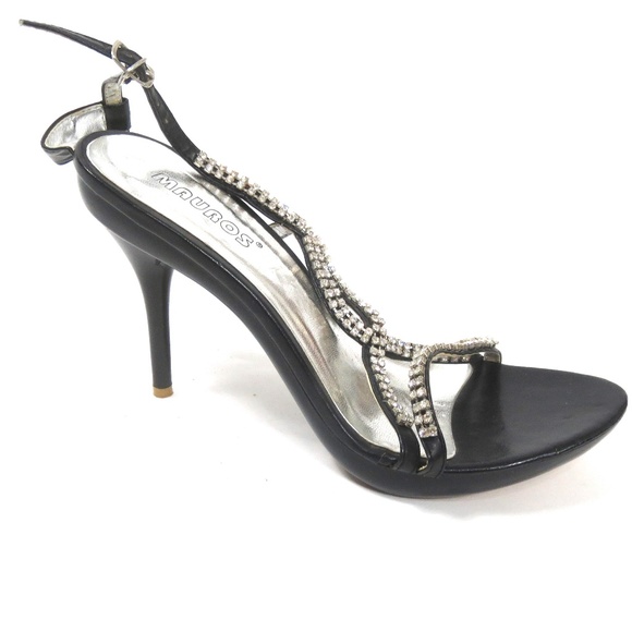 RHINESTONE BLACK CINDERELLA SANDALS - Picture 2 of 8